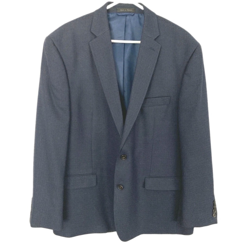 Chaps Blazer Men 46R Blue Micro Check Stretch Classic Fit Sport Coat Jacket EUC